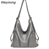 Weiyinxing Women Luxury Brand Shoulder Bag Rivet Soft Leather Handbag Multifunction Backpack Large Capacity Ladies Messenger Bag Sac a Main