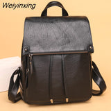 Weiyinxing Women Female Rucksack Leisure Student School Bag Soft Leather Famale Bag New Cowhide High Quality Travel Girls Backpack Korean