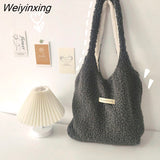 Weiyinxing Plush Handbag Large Capacity Shopping Bag Student Simple Schoolbag Front and Back Single Shoulder Bags for Women 2023