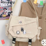 Weiyinxing Women Solid Color Nylon Bag Large Capacity Single Shoulder Bag Post Bag Women Student's Messenger Bag Buckle Bag Cute Pendant