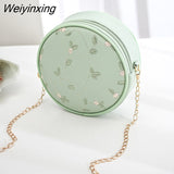 Weiyinxing Sale Sweet Lace Round Handbags High Quality PU Leather Women Crossbody Bags for Women 2023 Small Fresh Flower Chain Shoulder