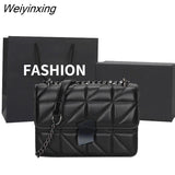 Weiyinxing Women Luxury Handbags Design Rhombic PU Leather Crossbody Bags Chain Small Messenger Bag Lady Shoulder Bag Large Capacity