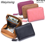 Weiyinxing Cowhide Women Wallets Female Genuine Leather Purses RFID Card Holders Small Portable Coin Purse Large Capacity Money Bag