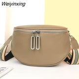 Weiyinxing Semi Circle Soft Genuine Leather Women's Tote Bag Long Zipper Handbag Fashion Cow Leather Ladies Shoulder Crossbody Bags