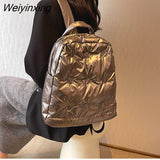 Weiyinxing Women Large Capacity Backpacks High Quality Space Cotton Female Bag School Bags Travel Bagpack Nylon Down Cotton Ladies Bookbag