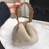 Weiyinxing Faux Fur Crossbody Shoulder Bags with Short Wide Handle for Women 2023 Winter Lady Luxury Travel Handbags and Purses Totes