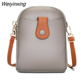 Weiyinxing Leather Women's Shoulder Crossbody Bags Phone Bag 3 Layer Solid Color Ladies Handbag Real Cowhide Small Women Coin Purse