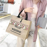 Weiyinxing Women Summer Beach Bags Handbags Large Capacity Lady Tassel Shoulder Bag Big Letter Linen Totes Casual Girls Travel Shopping Bag