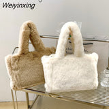 Weiyinxing Women Shoulder Bags Female Winter Plush Underarm Bags For Women 2023 Solid Color Fluffy Tote Bags Female Handbag