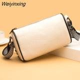 Weiyinxing Braided Wide Shoulder Straps Small Women's Messenger Bag Purse Genuine Leather Fashion Women Bag High Quality Shoulder Bags