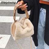 Weiyinxing Faux Fur Crossbody Shoulder Bags with Short Wide Handle for Women 2023 Winter Lady Luxury Travel Handbags and Purses Totes