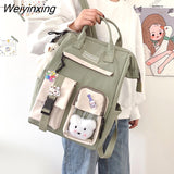 Weiyinxing Capacity Kawaii Women Multi-Pocket Nylon Backpack Ins Junior High School Student School Bag Girls Backpack Laptop Book