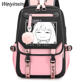 Weiyinxing X Family Anya Forger Anime School Backpack Bag Usb Port School Bags for Girls Teenager Travel Backpack Bag SchoolBag Mochila