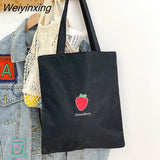 Weiyinxing Canvas Bag for Women New Shopper Handbags Reusable Canvas Shoulder Tote Bag school bags for girl Casual tote bags