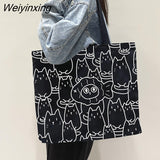 Weiyinxing Women Canvas Shopping Bags Eco Reusable Foldable Shoulder Bags Large Capacity Handbags for Groceries 2023 Dropshipping