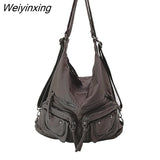 Weiyinxing FASHION Soft PU Leather Shoulder Bags Multi Purpose Multiple Pockets Backpack for Women Leisure Shoulder Bag Lady Handbag