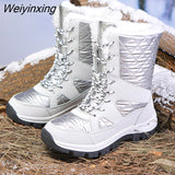 Weiyinxing Winter Ankle Boots Women Waterproof Shoes Keep Warm Non-slip Black Snow Boots Ladies Lace-up Plus Size 42 Grey Boots