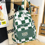 Weiyinxing Women Backpack Waterproof Multi-Pocket Nylon Bookbag Preppy Plaid Schoolbag for Adolescent Female Laptop Back Pack Travel Bag