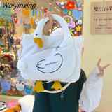 Weiyinxing Lovely Women Canvas Goose Bag Duck Diagonal Straddle Bag Girl Student Shoulder Bag Female Cartoon Animal Profile Pack