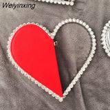 Weiyinxing Red Heart Evening Clutch Women's Designer Chic RhinestoneBlack Wallet Wedding Party Sac A Main