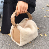 Weiyinxing Faux Fur Crossbody Shoulder Bags with Short Wide Handle for Women 2023 Winter Lady Luxury Travel Handbags and Purses Totes