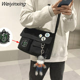 Weiyinxing Women Men Messenger Bag Female Canvas Crossbody Bag Large Capacity Korean Cute Simple Student Single Shoulder Outer Bag