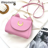 Weiyinxing Autumn Sailor Moon Ladies Handbag Cat Shape Chain Women Shoulder Bag PU Leather Bag Women Tote Bag Crossbody Leather Wallet