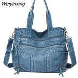 Weiyinxing Women Soft PU Leather Handbag Luxury Designer Multi-compartment Shoulder Crossbody Bags Ladies Large Capacity Blue Messenger Sac