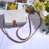 Weiyinxing Black White Round Straw Bags Women Summer Rattan Bag Handmade Woven Beach Cross Body Bag Circle Bohemia Handbag Bali Box