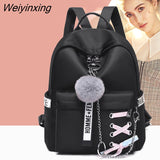 Weiyinxing Backpack Teenager Trend Student Schoolbags Multi-pocket Shoulder Bags Female Oxford cloth Backpack Fashion Hair ball pendant