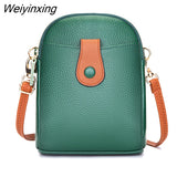 Weiyinxing Leather Women's Shoulder Crossbody Bags Phone Bag 3 Layer Solid Color Ladies Handbag Real Cowhide Small Women Coin Purse