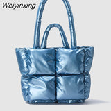 Weiyinxing Large Tote Padded Handbags Designer Quilted Women Shoulder Bags Luxury Nylon Down Cotton Crossbody Bag Winter Purse 2023