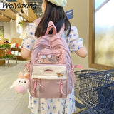 Weiyinxing Women Cute Backpack High Capacity Female Harajuku School Bag College Lady Kawaii Cartoons Backpack Fashion Book Girl Bag Student