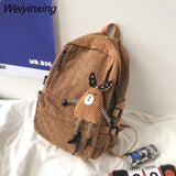 Weiyinxing Cute Women Corduroy Backpack Schoolbag For Teenage Girls Boys Book Laptop Rucksack Mochila Female Travel Schoolbag