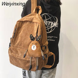 Weiyinxing Women Corduroy Backpack Pure Color Stripe School Bag Teenage Luxury Girl Backpack Female Cute Backpack