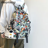 Weiyinxing Graffiti Print Men Backpack Harajuku Girl Male School Bag Nylon Ladies Fashion Laptop Backpack Women Book Boy Student Bag