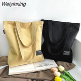 Weiyinxing Women Canvas Shopping Bag Solid color Casual Women's Cotton Shoulder Bag Vintage Large Capacity Tote Bag Reusable Handbag