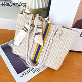 Weiyinxing Capacity Simple Straw Bag New Fashion Woven Women's Tote Shoulder Bag Trendy Striped Buckle Handbags for Women 2023 Summer