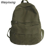 Weiyinxing Solid Color Retro Women Backpack Korean Version Washed Canvas Female Handbag Travel Rucksack Teenage Girl Student Schoolbag