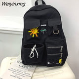 Weiyinxing Solid Color Cute Women Backpack Fashion Multi Pocket Student Bag Canvas School Bag For Teenage Girls White Backpacks Travel