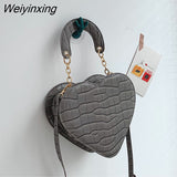 Weiyinxing Heart Tote Bag For Women 2023 Stone Pattern PU Leather Crossbody Bags Female Small Shoulder Bags Cute Purse Handbags