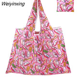 Weiyinxing Large Reusable Shopper Bag Women Handbag Grocery Beach Bag Cute Vegetable Fruit Organizer Washable Strong Nylon Totes Bag