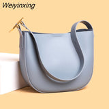 Weiyinxing Ladies Genuine Leather Bucket Handbags Luxury Designer Women Vintage Cowhide Shoulder bags Big Capacity Female Tote Bag