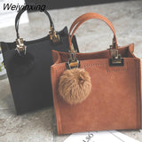 Weiyinxing Women Bag Fashion Messenger Bag Handbag Casual Tote Bag Female Large Shoulder High Quality Suede Leather Handbag With Fur Ball