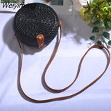 Weiyinxing Black White Round Straw Bags Women Summer Rattan Bag Handmade Woven Beach Cross Body Bag Circle Bohemia Handbag Bali Box