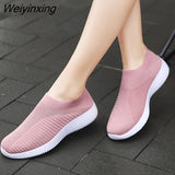 Weiyinxing 2023 Women Sneakers Vulcanized Shoes Sock Sneakers Women Summer Slip On Flat Shoes Women Plus Size Loafers Walking Flat