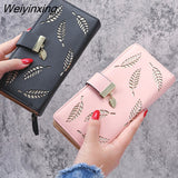 Weiyinxing Women Wallet PU Leather Purse Female Long Wallet Gold Hollow Leaves Pouch Handbag for Women Coin Purse Card Holders Clutch