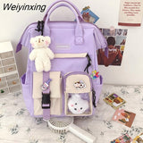 Weiyinxing Capacity Kawaii Women Multi-Pocket Nylon Backpack Ins Junior High School Student School Bag Girls Backpack Laptop Book