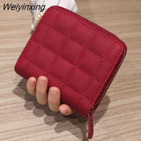 Weiyinxing Women Short Wallets PU Leather Female Plaid Purses Nubuck Card Holder Wallet Fashion Woman Small Zipper Wallet With Coin Purse