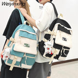 Weiyinxing Fashion Multi-pocket Nylon Backpack Contrast Color Cool Travel Bag Women Backpack Men Big Schoolbag High Quality Bookbag